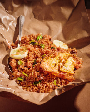 Simple street-side fried rice&mdash;looking tempting and tasting delicious&mdash;in the Jimbaran area, Bali, Indonesia, October 2, 2026.