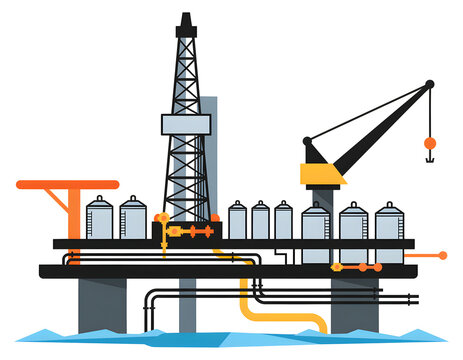 Industrial offshore drilling rig platform with crane and storage tanks