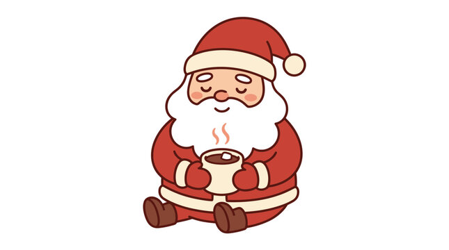 Cute cartoon Santa Claus drinking hot cocoa
