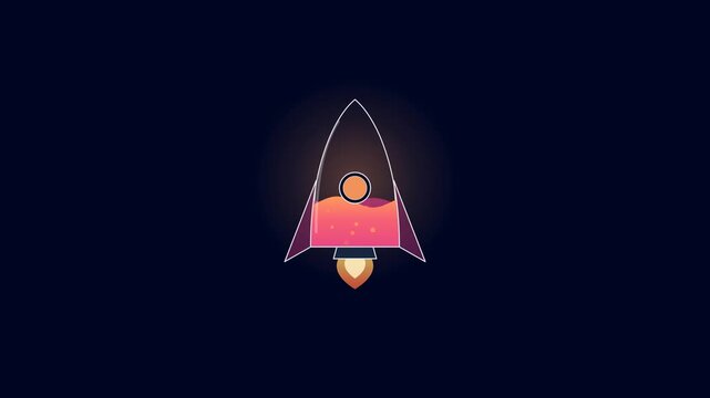 Stylized rocket ship filling with orange fuel and flame loop on dark background