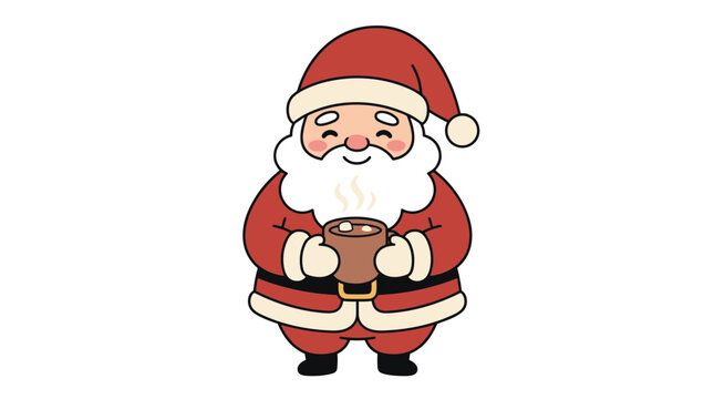 Cute Santa Claus drinking hot cocoa with marshmallows