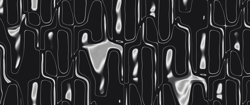 Abstract black white glossy liquid metal pattern design
