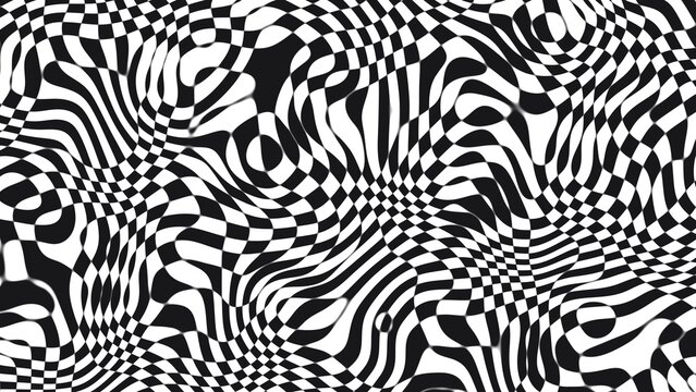 Black and white wavy checkered optical illusion abstract background