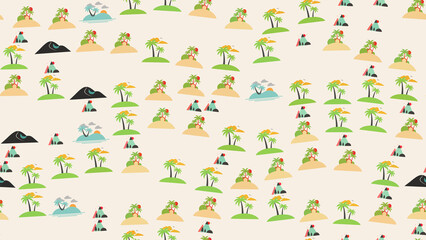 Stylized Tropical Islands and Mountains Pattern © salma