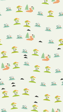 Tropical Island Pattern with Palm Trees and Roads