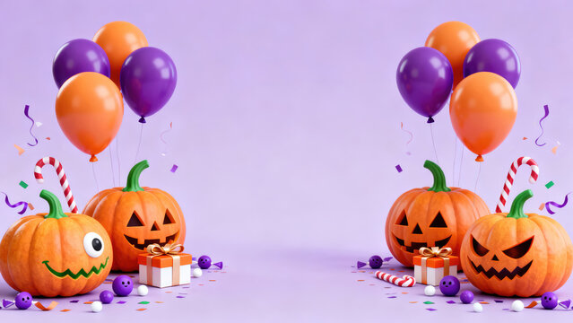happy birthday card with funny monsters, halloween holiday festive image design