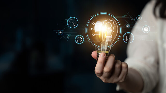 Business innovation and research for process automation. A concept of developing new ideas and technology for strategic growth and market analysis. Motif