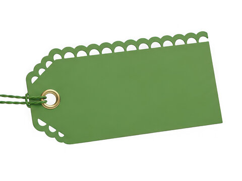 Green paper gift tag with string isolated on transparent background