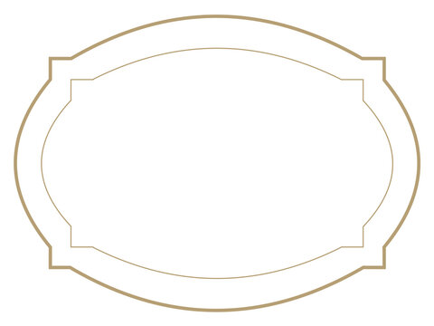 Gold beige ornate double-line frame with curved edges, vintage decorative label border, empty copy space