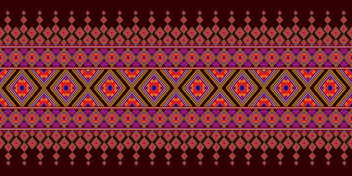 Traditional ethnic geometric seamless pattern background with ornate fabric borders.