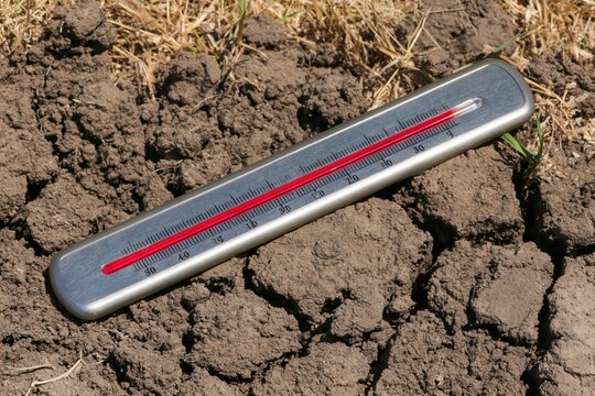Thermometer in dry, cracked soil