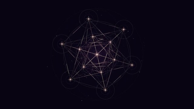 Glowing sacred geometry star pattern with luminous lines and nodes
