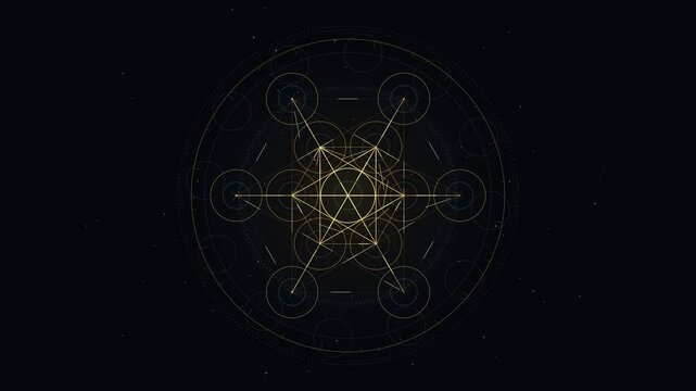 Golden Sacred Geometry Star Symbol Rotating on Dark Background