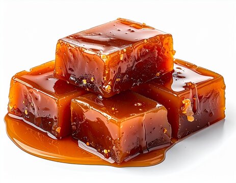 Soft Indonesian traditional apem cakes with sweet syrup on white background