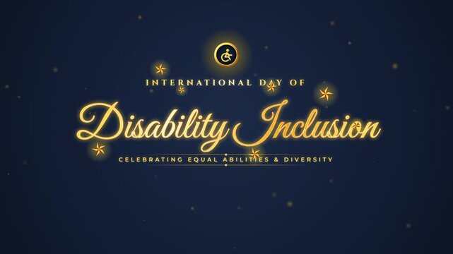 International Day of Disability Inclusion banner with elegant golden typography on dark blue background.