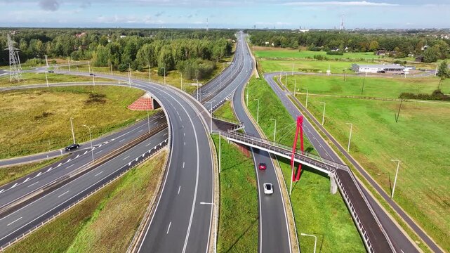 Aerial View of Pedestrian Bridge over A7 Highway near Kekava, Latvia
