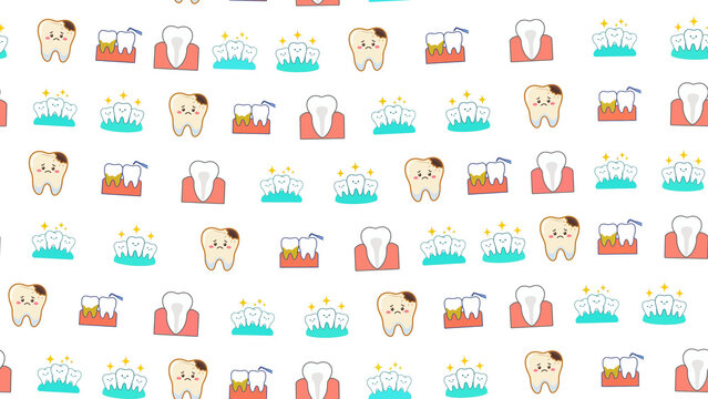 Cartoon pattern of healthy and unhealthy teeth