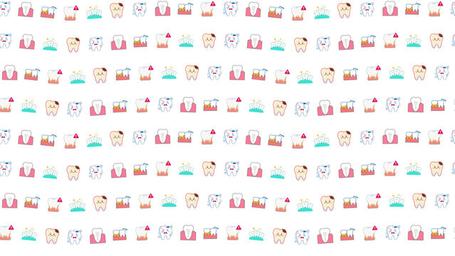 Cartoon teeth pattern with dental care themes