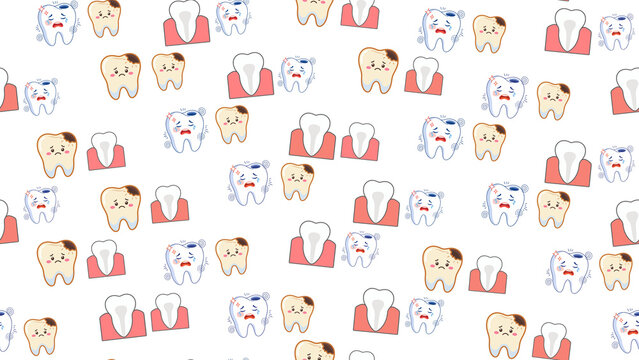 Cartoon teeth pattern with healthy and decayed teeth