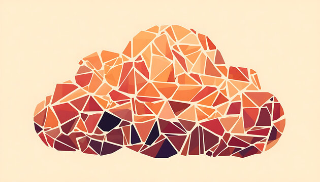 Vector cloud illustration made from warm orange red geometric triangle shards isolated on transparent cream background.