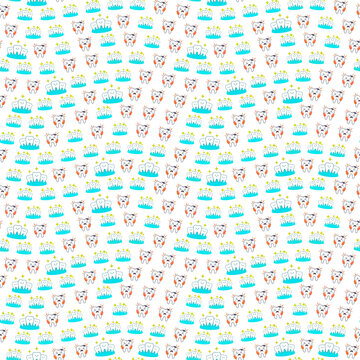 Seamless pattern of cartoon teeth with various expressions