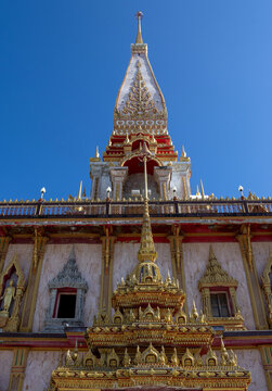 Ornate Facade of the Grand Pagoda at Wat Chalong, Phuket