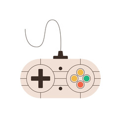 Retro flat joystick with classic gamepad controller. Vintage console and videogame icon for game player, with minimal style for entertainment or electronic themes. © Moonnoon