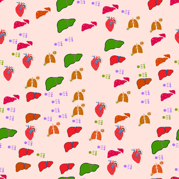 Seamless pattern of human organs and biological illustrations