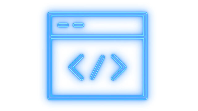 Glowing neon web programming browser icon isolated on transparent background. Code development. HTML tag. Software engineering. Web developer UI sign