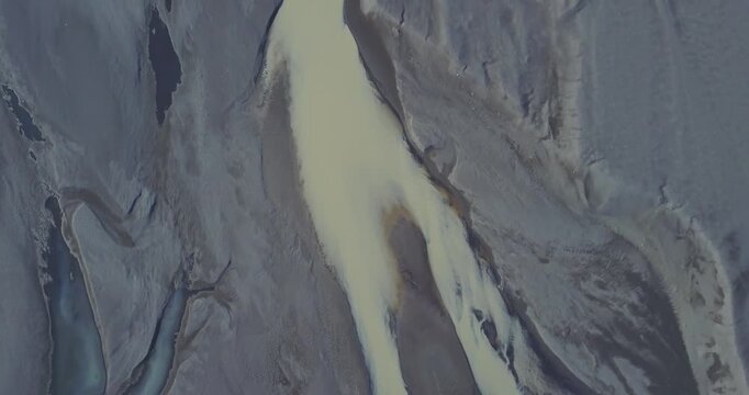 Abstract braided river and sand flats, aerial, Iceland