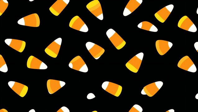 Seamless pattern with candy corn sweets scattered on a black background