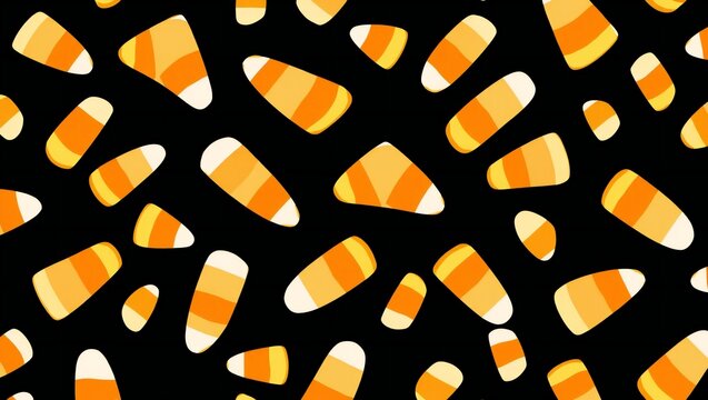 Seamless pattern of colorful candy corn sweets on a black background for halloween celebration