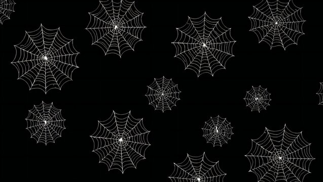 White spider webs pattern on a solid black background for halloween design