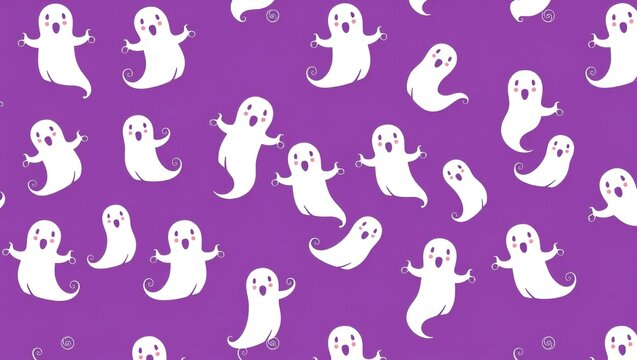 Cute white ghosts pattern on a purple background for halloween