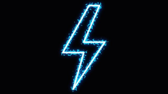 Glowing Electric Blue Lightning Bolt Symbol with Sparkling Particle Effects on a Black Background for Energy Concepts