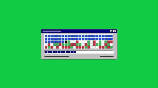 Retro Computer Disk Defragmenter Window Animation on Green Screen