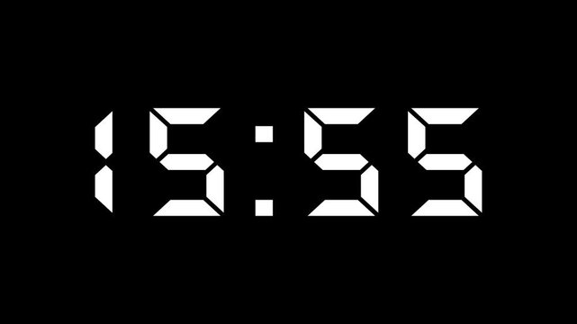 Digital 16 minute Countdown .Digital timer animation is a 1-minute countdown from 16 to 15 minutes. timer counting down minutes and seconds , educational 4K video with alpha channel.
