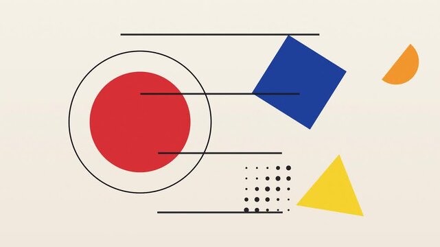 Abstract geometric motion background featuring floating shapes like circles squares and triangles in flat style