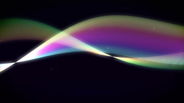 Abstract rainbow wave flow glowing with light particles animation against black background for tech motion