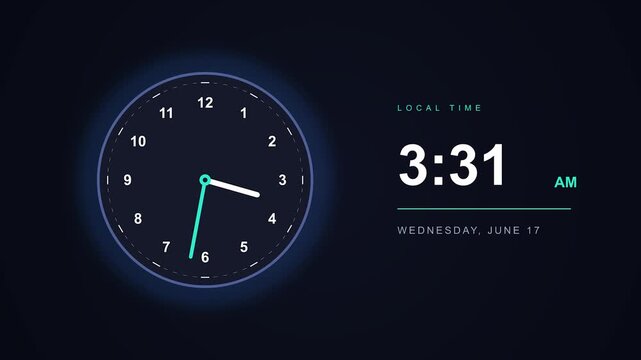 Digital clock interface showing rapid time lapse progression on dark background for minimalist modern design