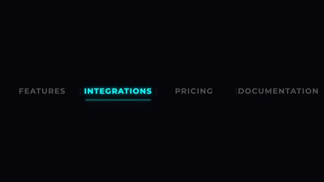 Frame-by-frame animated navigation menu with a sliding neon glow pulse effect across tabs.