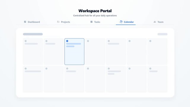 Animasi navigasi tab bergaya terang (light style) untuk dashboard manajemen (Dashboard, Projects, Tasks, Calendar, Team). Menampilkan efek transisi 'Icon Color Shift & Spin', di mana ikon pada tab ber