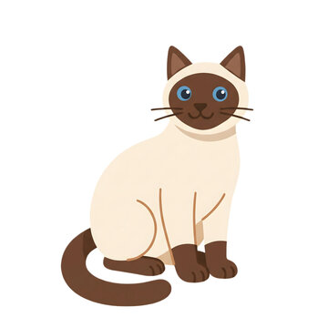 Cute cartoon Siamese cat sitting isolated transparent background