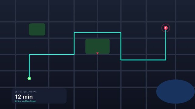 Navigation route graphic motion with estimated arrival time on a digital map interface