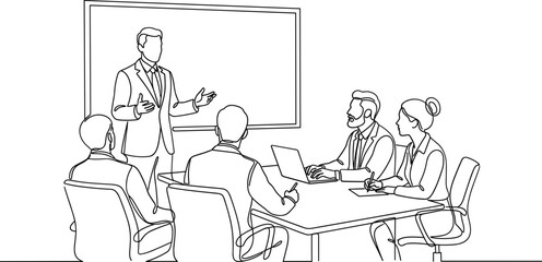 Fototapeta premium A line art illustration of a business presentation in a meeting room.
