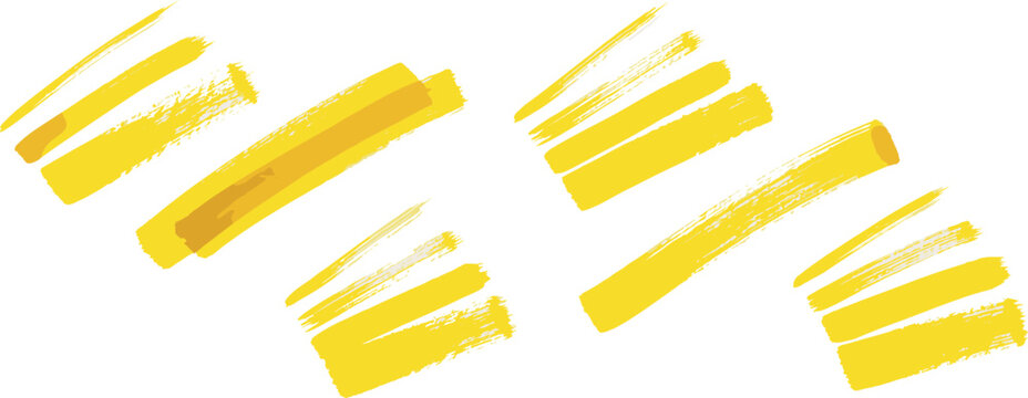 Marker highlight text line set. Hand drawn marker highlight text line yellow stroke brush pen underline. Paper banner frame watercolor sharpie memo background. Vector