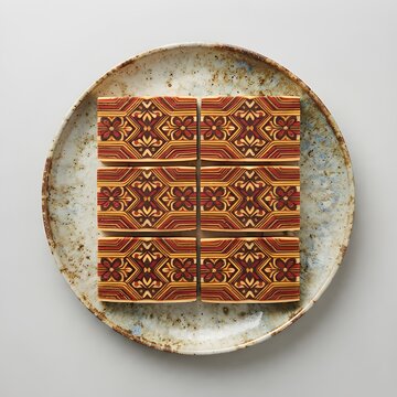 Kek Lapis Sarawak traditional batik pattern layered cake sliced on a plate

