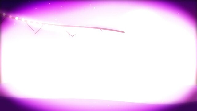 Sparkling pink fairy lights on glowing branch against blurred white background with floating particles motion