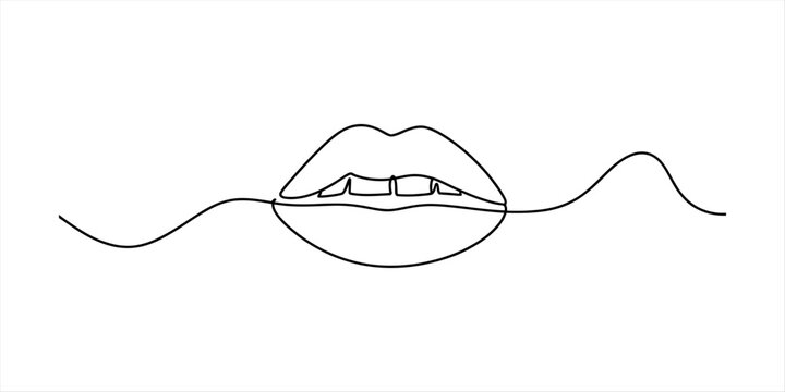Continuous single line drawing of human lips mouth expression