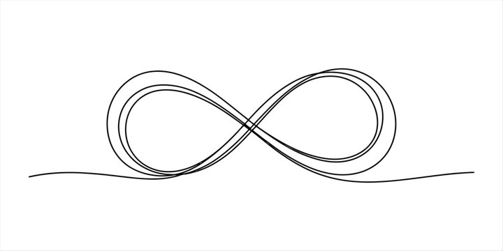 Black hand drawn infinity symbol sketch made with one continuous line art style